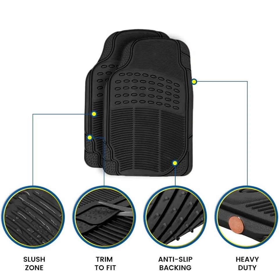 NEW 4PC BLACK CHEVY ALL WEATHER HEAVY DUTY RUBBER FLOOR MATS Foto 2 de 4