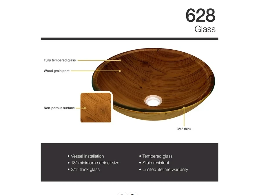 Grano fregadero de recipiente de vidrio de madera MR Direct 628-726-BN con grifo y desagüe emergente Foto 4 de 4