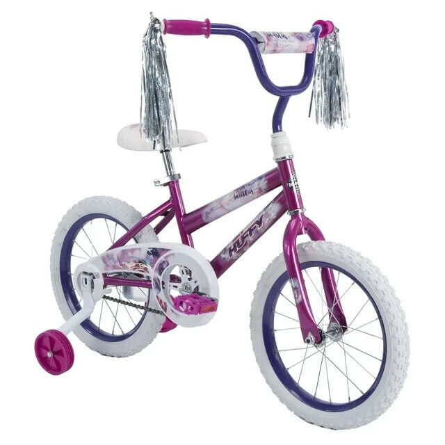 Girls Bike 16" Wheels Sea Star Theme w/ Training Wheels, Ages 4-6, Metallic Pink