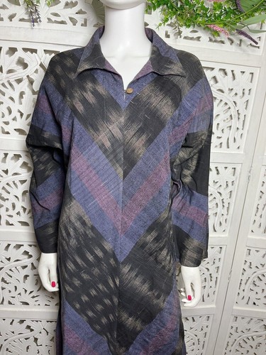 Vintage Women’s Art Deco Boho Chevron Cotton Caftan Lounging Midi Dress 60s - Picture 2 of 13