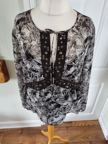 Linea Chiffion Black / White Blouse Detachable Matching Cami Uk16 Summer Hols - Picture 2 of 12