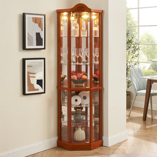 Lighted Curio Cabinet Corner Display Cabinet w/ Adjustable Glass Shelves - Picture 17 of 40