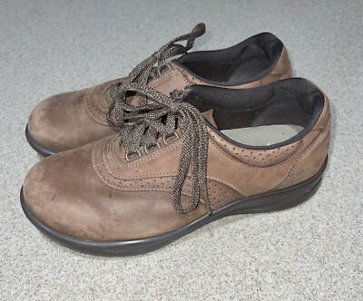 SAS WALK EASY BROWN NUBUCK SNEAKERS OXFORDS WALKING COMFORT SHOES WOMENS SZ 8 W