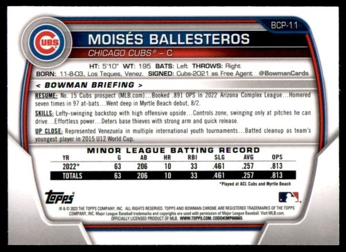 2023 Bowman #BCP-11 Moises Ballesteros 1st Bowman Chrome - Picture 2 of 2