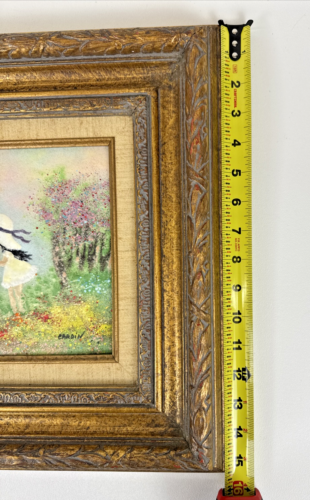 Louis Cardin Girl Watering Flowers Enamel on Copper Framed Painting Art - Picture 6 of 12