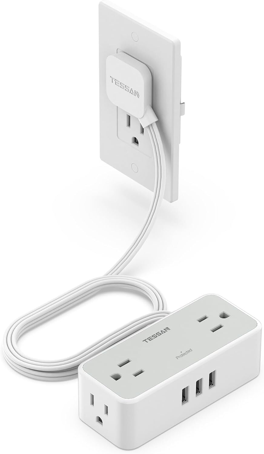 Ultra Thin 5FT Flat Extension Cord Surge Protector Flat Plug Power Strip 4 Wide