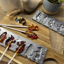 Vintage Cast Iron Original Lollipop & Candy Mold Form 'Bear, Fish, Squirrel'