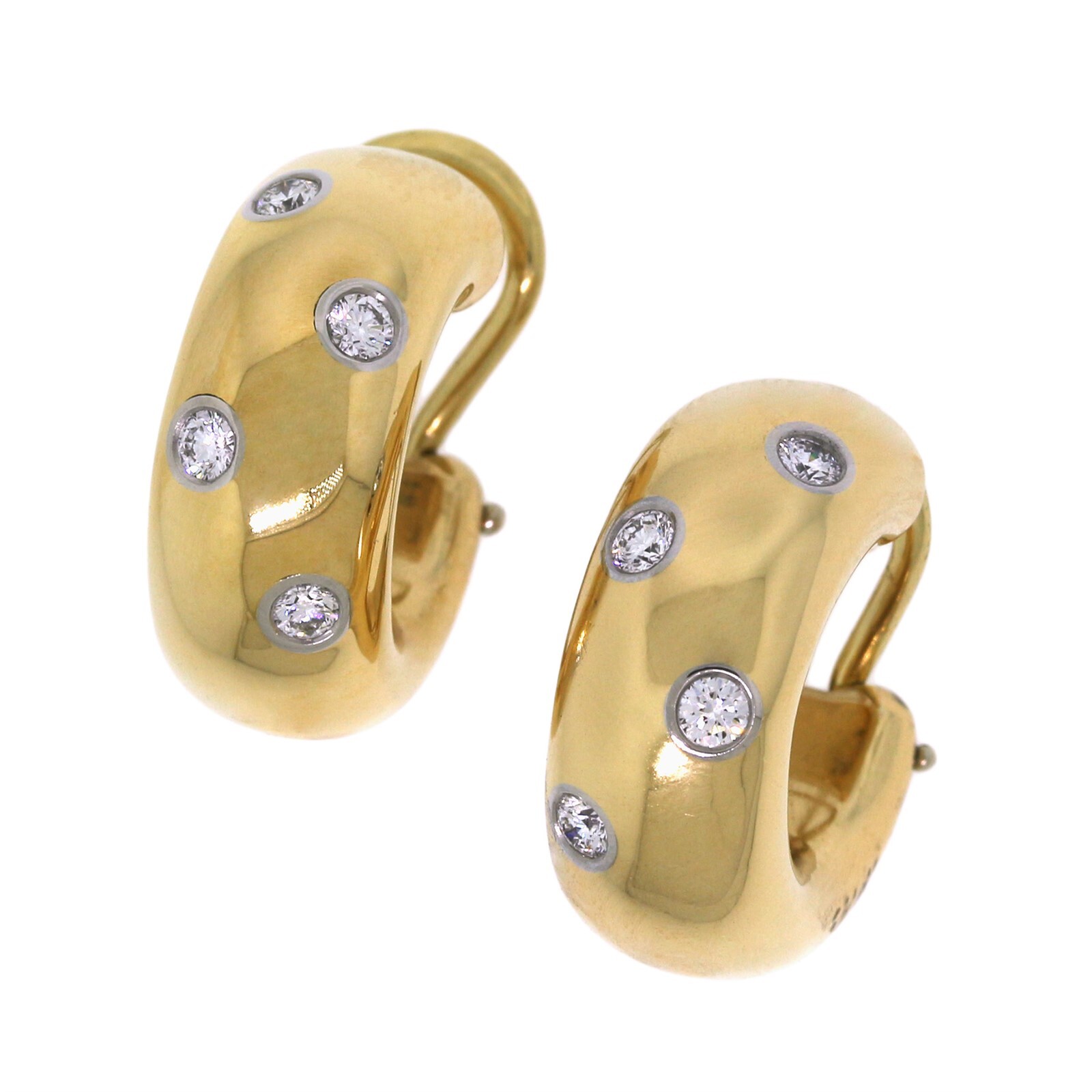 Tiffany & Co. Diamond Etoile Hoop Earrings Platinum 18K Yellow Gold