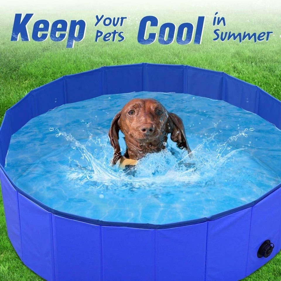 Ø80/100/120 cm Hundepool Doggy Pool Kinder Swimmingpool Hundebad Blau Faltbarer - Bild 2 von 4