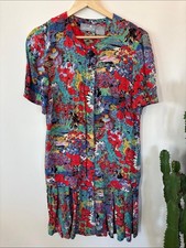 Vintage Multicolor Floral Print Short Sleeve Women's Dress