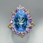 Handmade ring 28ct Natural Blue Topaz Ring 925 Sterling Silver Size 8 /R473814