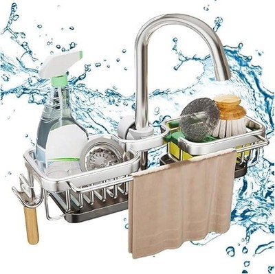 Kitchen Sink Faucet Organizer,Sponge Holder Caddy Rack Multifunction Shelf