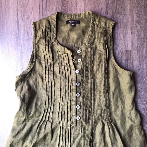 Quince European Linen Swing Dress Martini Olive Size XS Sleeveless Lightweight - Picture 3 of 10