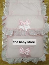 Baby  girls  all pink  Large Ribbon bows  Foot Muff Cosy Toes Pram buggy