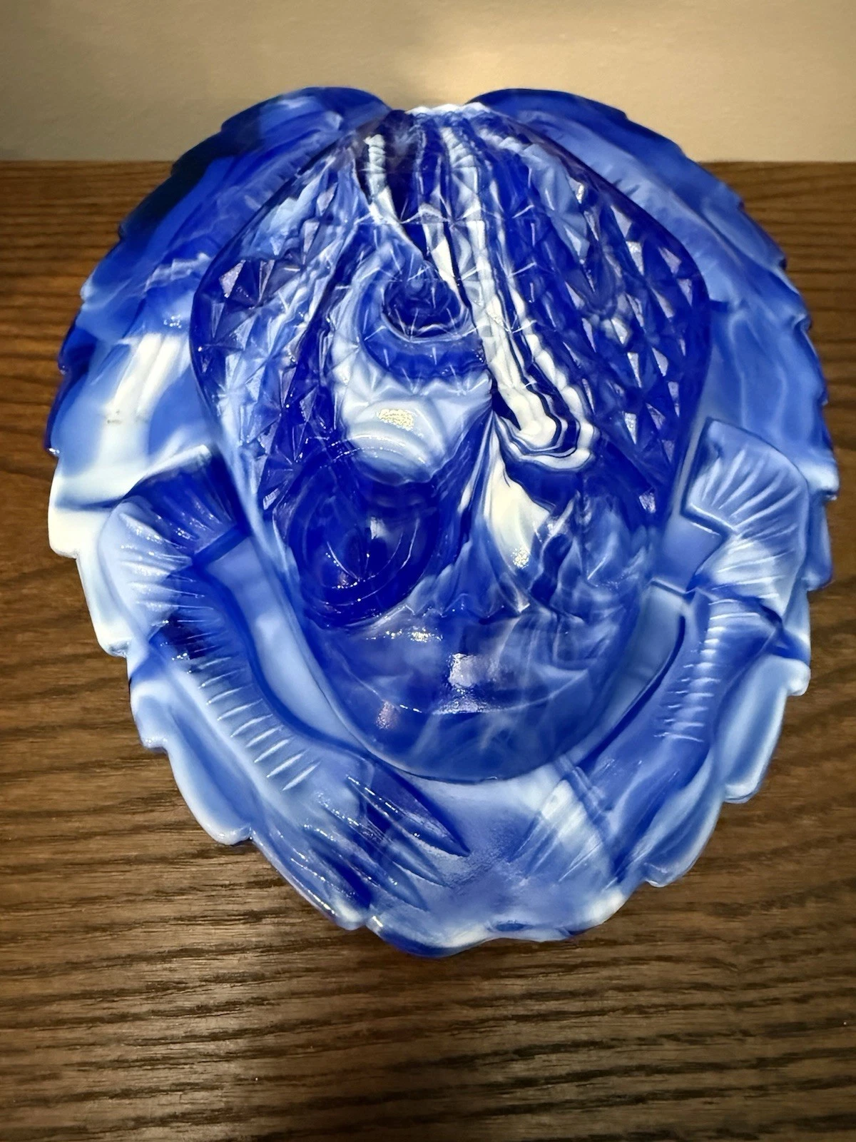 LG Wright Blue Slag Glass Frog On Lily Pad Hen On Nest Style Butter Dish RARE