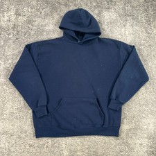 VTG Jerzees Hoodie Sweatshirt Mens XL Blue Blank Fleece Pullover 90s Made In USA