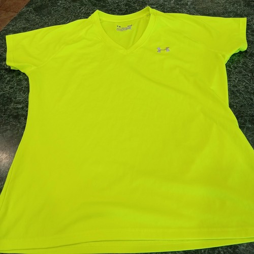 Womens Under Armour Heat Gear Semi Fitted Athletic Shirt Size Large Neon Hi Vis