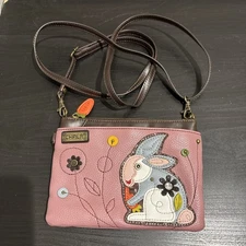 Chala Vegan Leather Mini Crossbody Purse Rabbit Bunny Adjustable Strap Pink