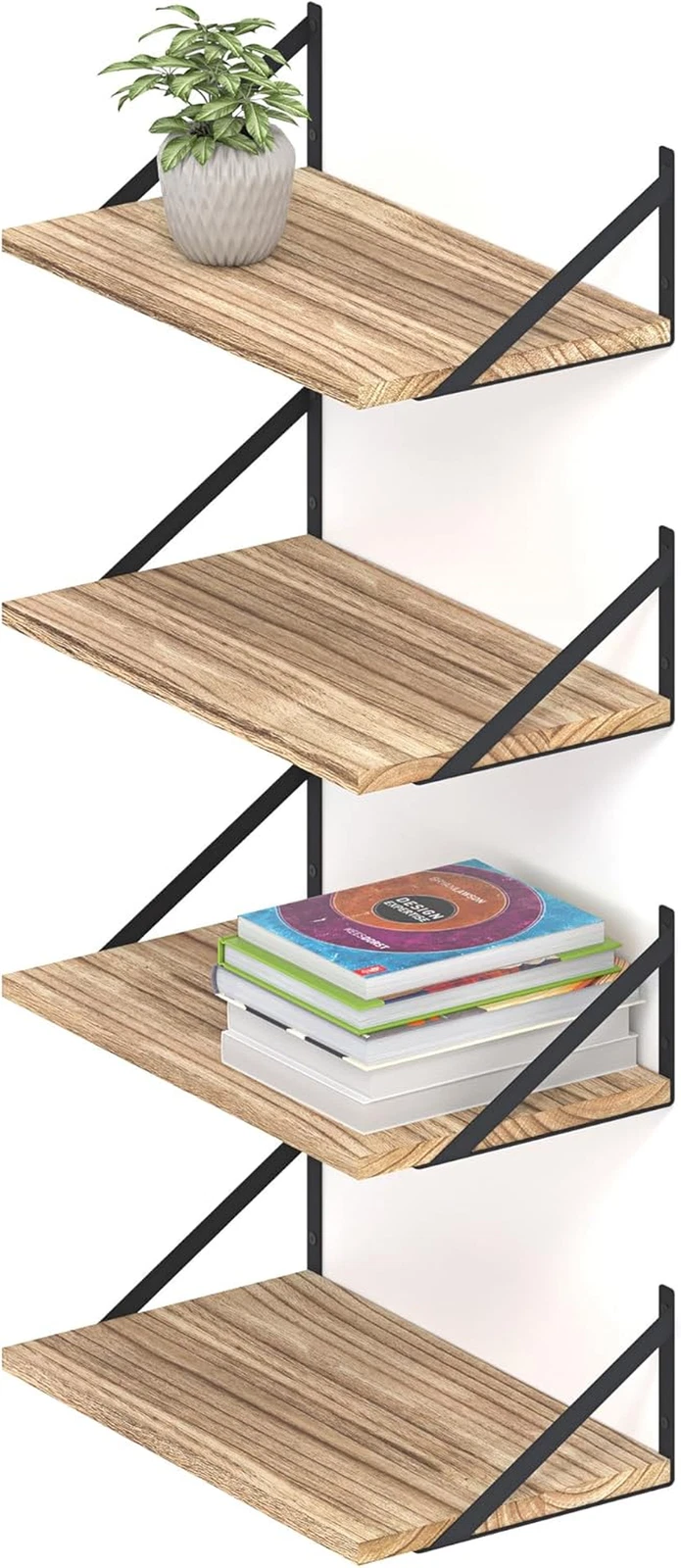 Rustic 10" Deep Floating Shelves - Set of 4 Natural Wood for Books & Plants