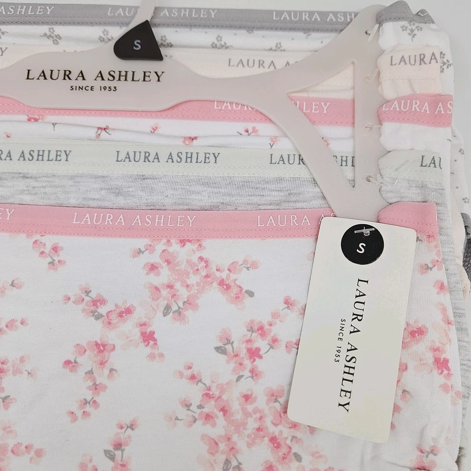 Paquete de 5 bragas de algodón LAURA ASHLEY para mujer con logotipo S M L blanco rosa gris Foto 4 de 4