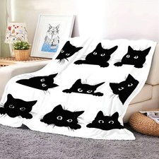Black Cat Pattern Blanket - Personalized Flannel Fluffy Blanket  