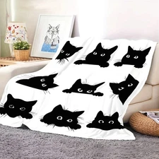 Black Cat Pattern Blanket - Personalized Flannel Fluffy Blanket