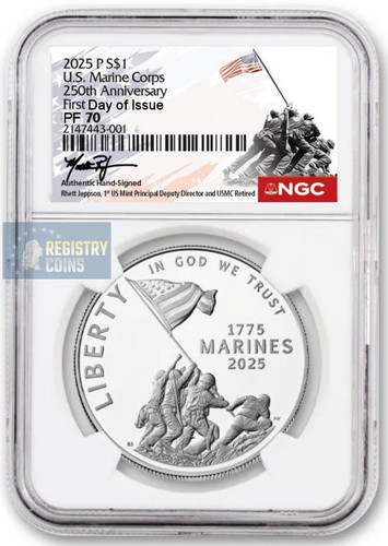 2025-P Marine Corps 250th Anniversary Silver $1 Dollar Proof NGC PF70 FIRST DAY - Picture 1 of 3