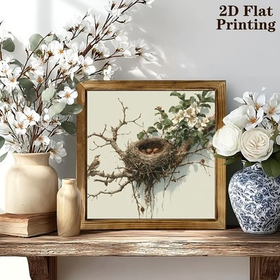 Spring Farmhouse Framed Wood Sign Bird Nest Bird Rustic Home Wall Decor Gift