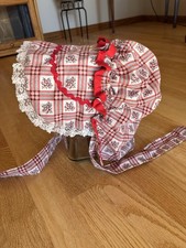 Vintage Handmade Adult Red And White Patterned Bonnet