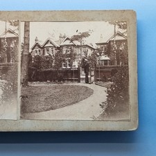 Victorian Suburb Stereoview C1900 Real Photo Unknown Location Lady Garden Gate
