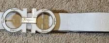 Salvatore Ferragamo Reversible Leather Belt 34" - White/Gold