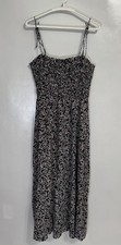 Madewell Sz 4 Dress Womens Black Floral Tie Strap Smocked Sundress MIDI