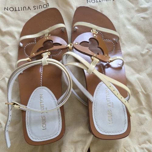 LOUIS VUITTON Mules Sandals Frat Leather Brown/White EU37/US7 91685c - Picture 9 of 24