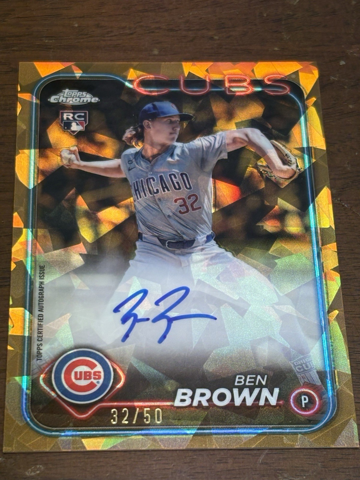 Ben Brown Auto 2024 Topps Chrome Update Sapphire Gold 32/50 Jersey Match RC Cubs