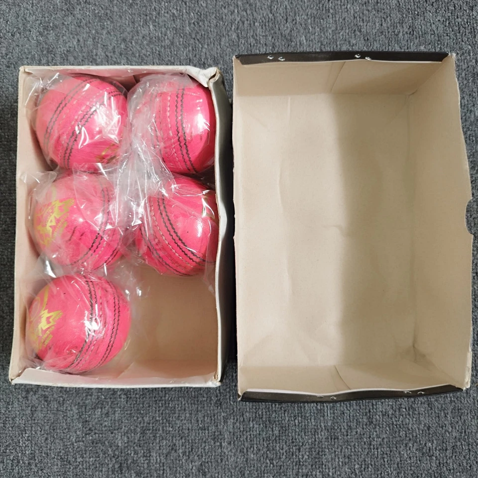 6 x 156 gm 4-Piece High Quality Leather BAT FRIENDLY Hard Cricket Balls - PINK - Image 4 of 4