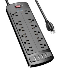 Power Strip, Surge Protector with 12 Outlets and 4 USB Ports, 6 Feet Extensio...