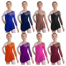 Kids Girls Gymnastics Rhinestone Leotard Stylish Dance Dress Competition Outfit