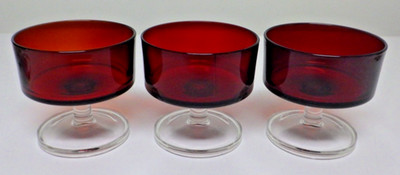 3 Cristal d'Arques Luminarc Cavalier Ruby Red Glass Champagne/Tall Sherbet MCM