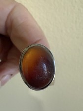 Orange Banded Agate Ring VTG 925 Sterling Silver