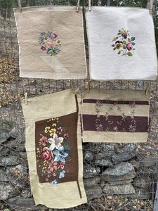 Vintage Needlepoint Canvas Lot Floral Designs Finished & Unfinished Estate Find