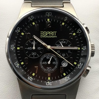 Esprit Mens Watch 39mm Black Stainless Chronograph ES000T31041 New Battery 8.25''