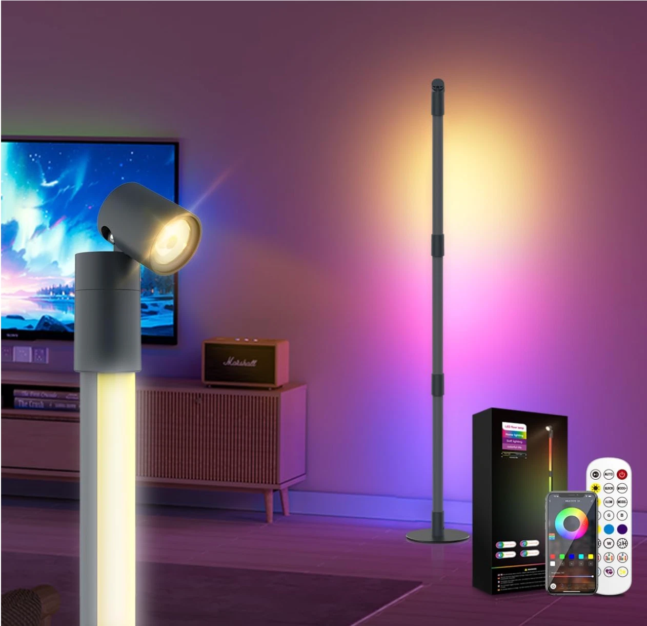 SANBEN RGB Smart Corner LED Floor Lamp - components and setup