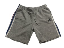Men Fleece Adidas Shorts Solid Grey w/t Stripes Size 2XL