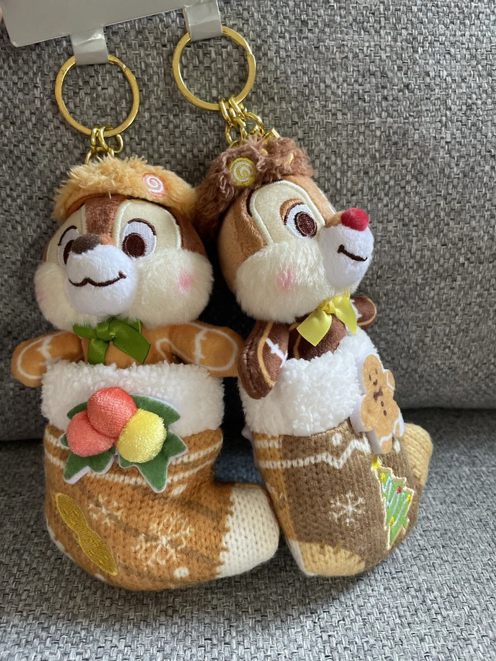 Chip & Dale 5" Bag Charm Plush Set Winter Christmas gingerbread man Disneyland  - Image 2 of 4