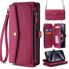 For Moto G 5G/Stylus/Power/Edge Crossbody Strap Magnetic Flip Stand Wallet Case