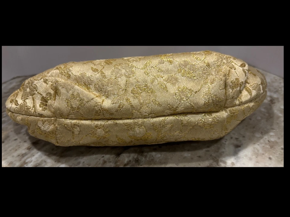 复古 20 世纪 60 年代黄金花卉锦缎,独特水钻扣 — 第 2/4 张图片