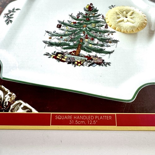 Spode Christmas Tree Square Handled Platter 12 1/2” New In Box - Picture 2 of 9