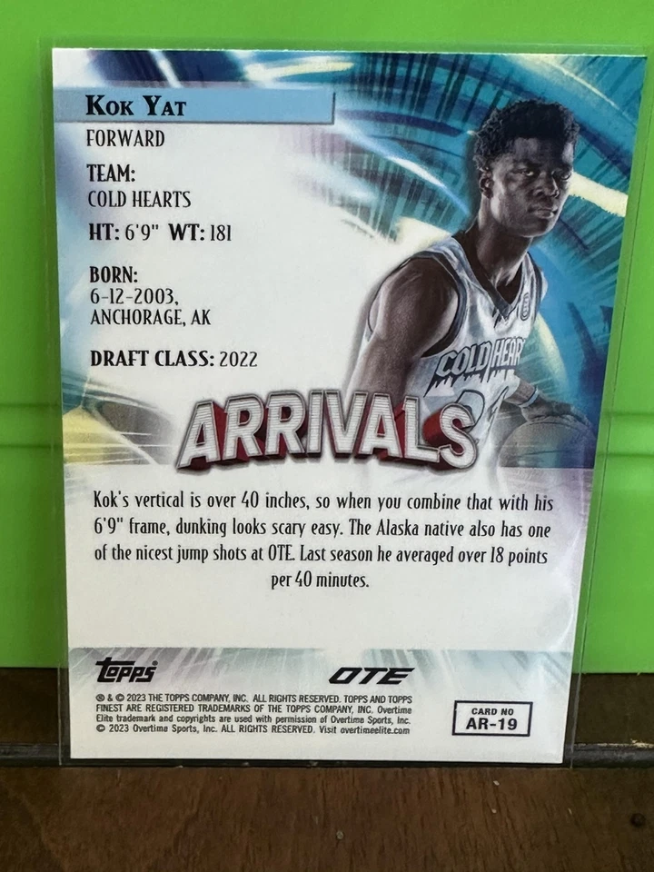 2022-23 Finest Overtime Elite #AR-19 Kok Yat Arrivals - Image 2 of 2