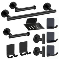 11 Pcs Bathroom Hardware Set Stainless Steel Towel Bar Towel Racks Hooks Black