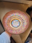 Scarce Fenton Carnival Glass Amber Opal Dragon & Lotus Pattern Ice Cream Bowl
